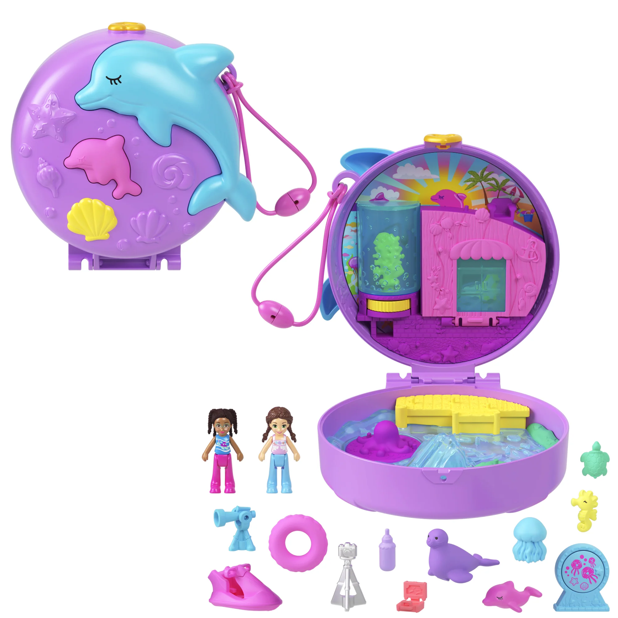 Polly Pocket Coffret Sauvetage du Dauphin, 2Micro-Poupées, Anim.