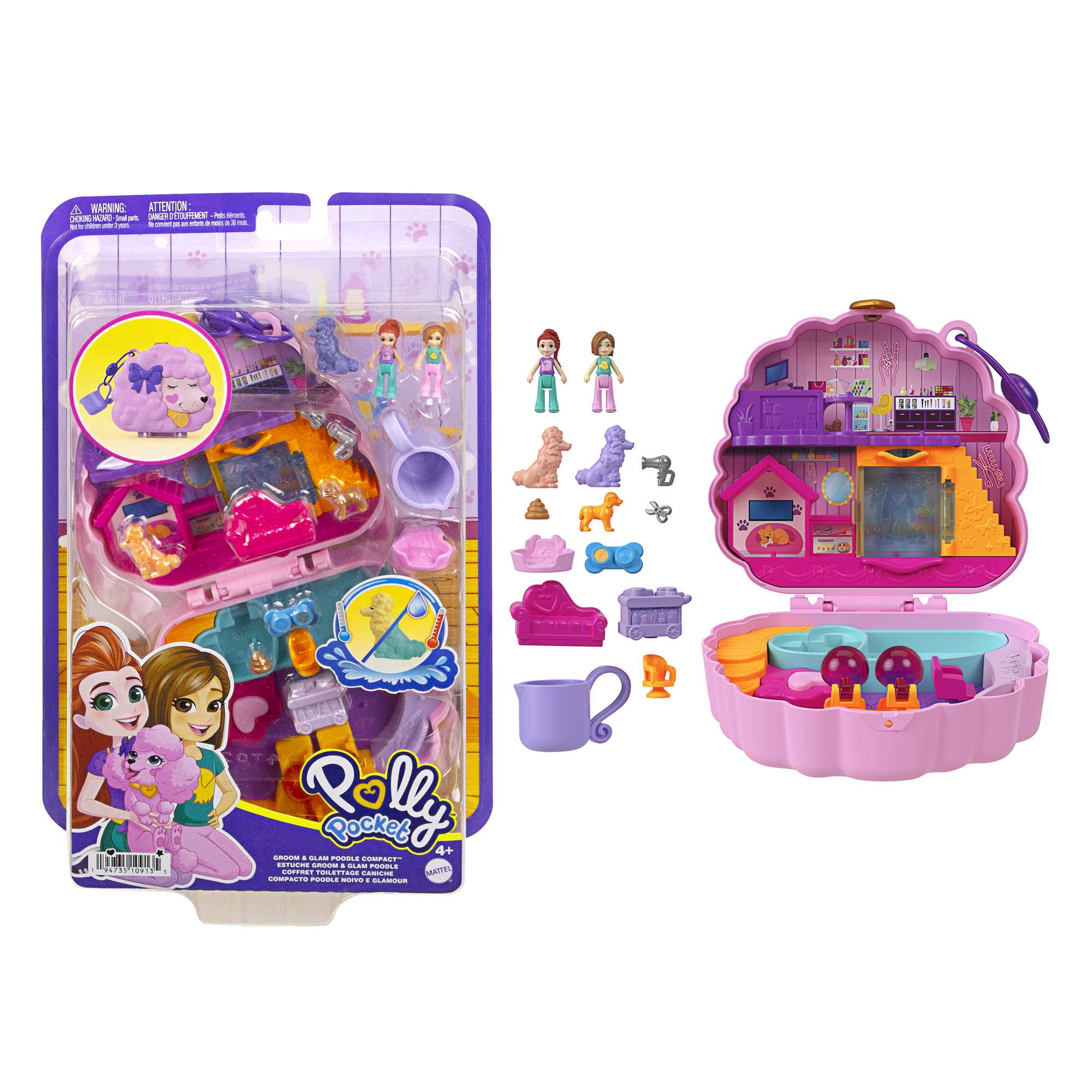 Polly Pocket-Coffret Toilettage Caniche 2 Figurines et 12 Accessoires