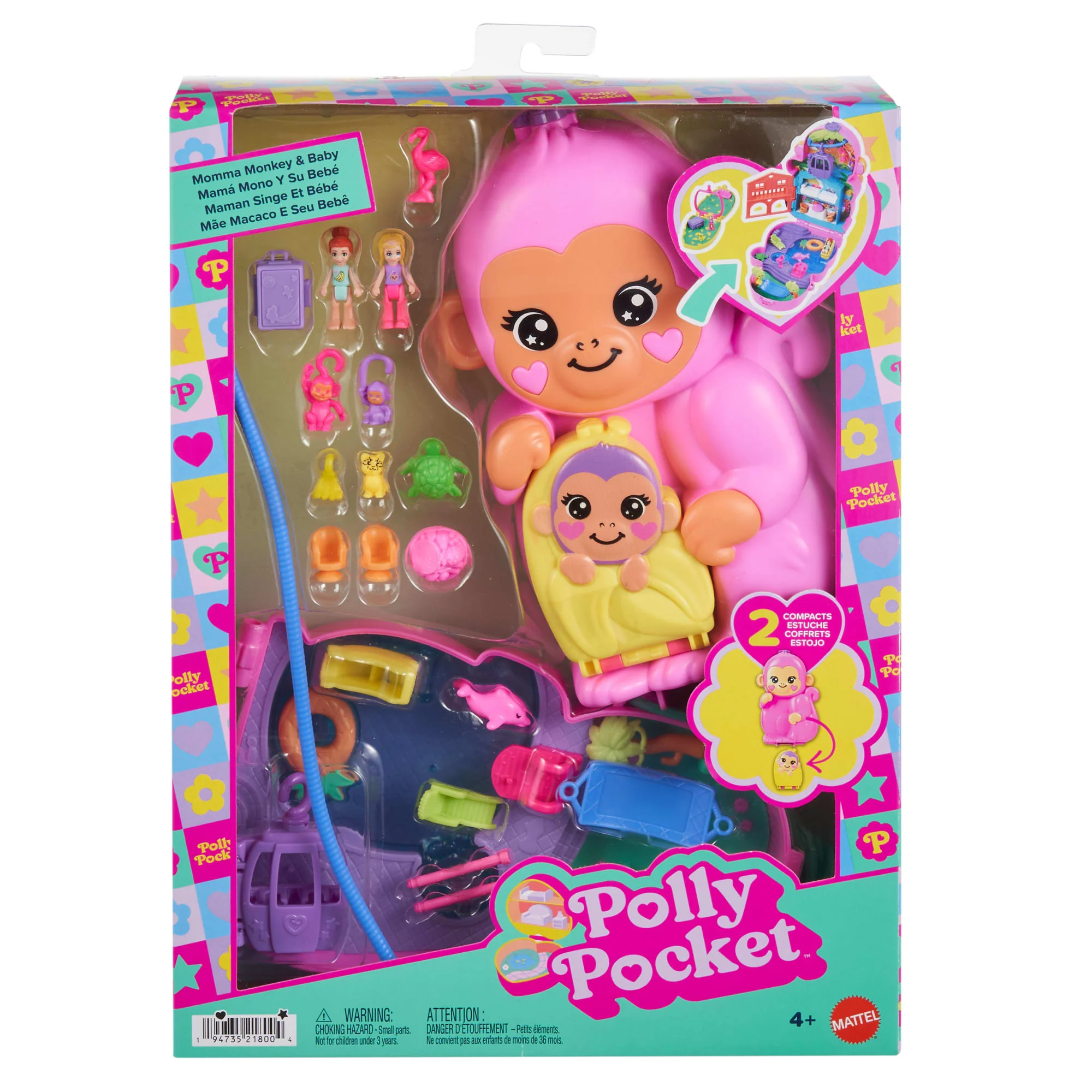 Polly Pocket Conjunto de Brinquedo Compacto Mundo Surpresa Mamãe Macaca e seu Bebê - Image 6