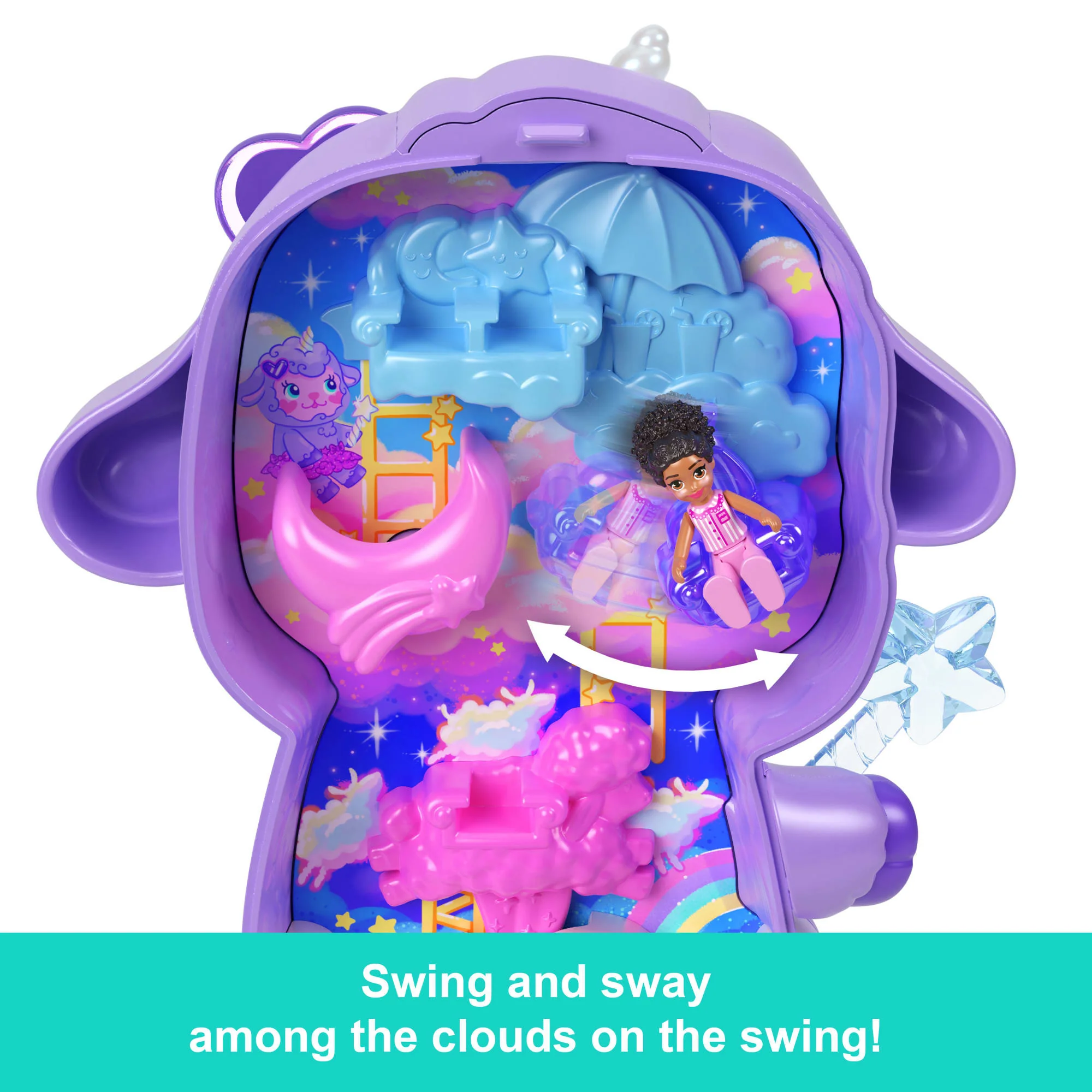 Polly Pocket Cozy Dreamland Lamb Compact Playset With 1 Micro Doll And Pet Unicorn, Travel Toy With Food & Styling Accessories - Image 4