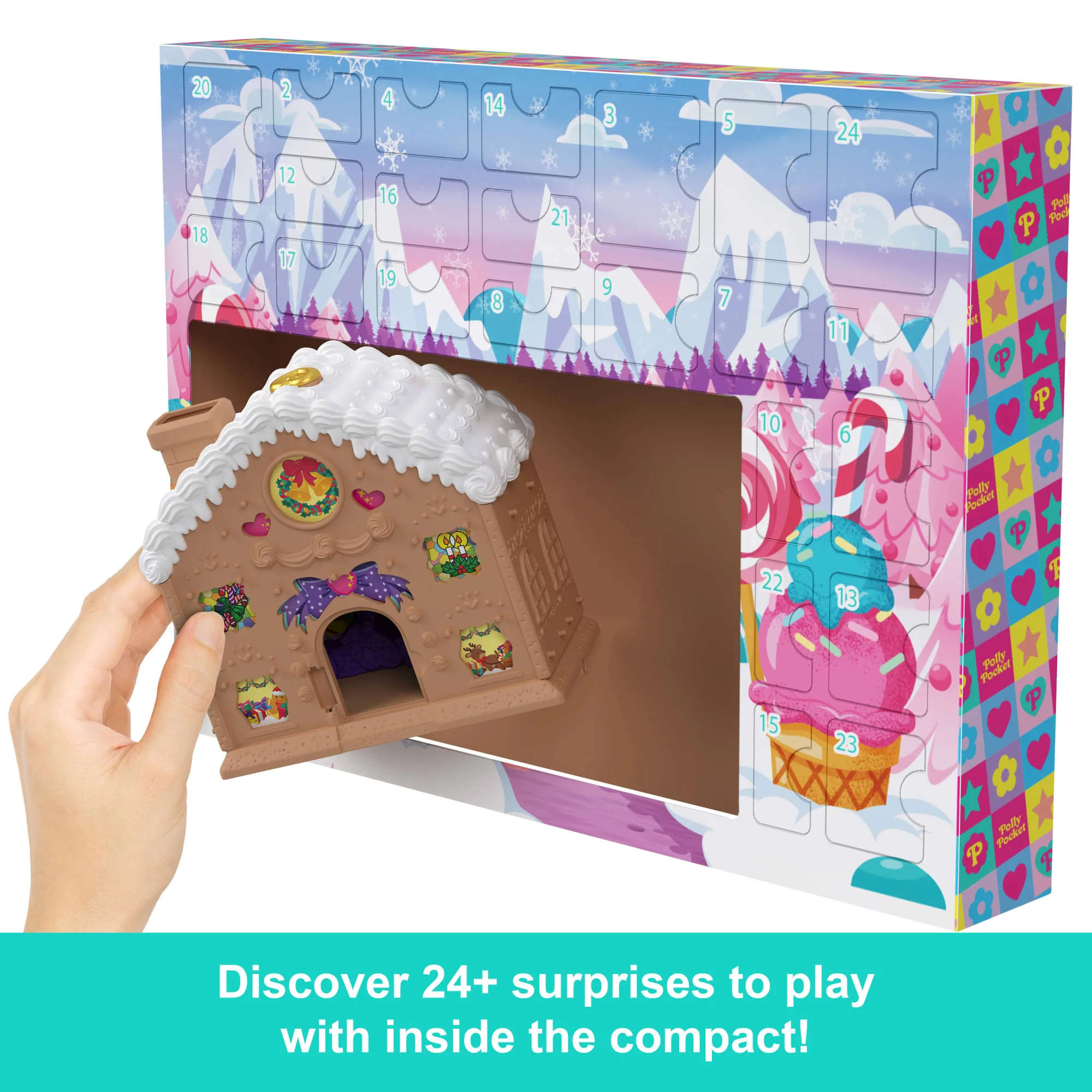 Polly Pocket Doll And Playset Advent Calendar, Diy Gingerbread House With Dollhouse Furniture, And 24+ Holiday Accessories - Image 3