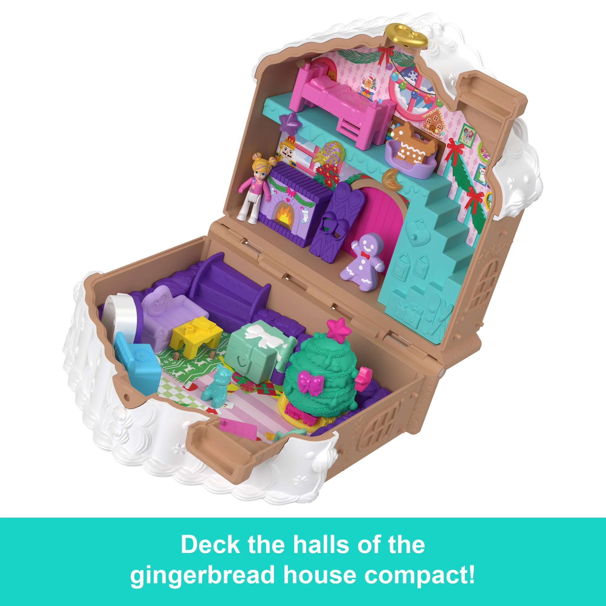 Polly Pocket Doll And Playset Advent Calendar, Diy Gingerbread House With Dollhouse Furniture, And 24+ Holiday Accessories - Image 5