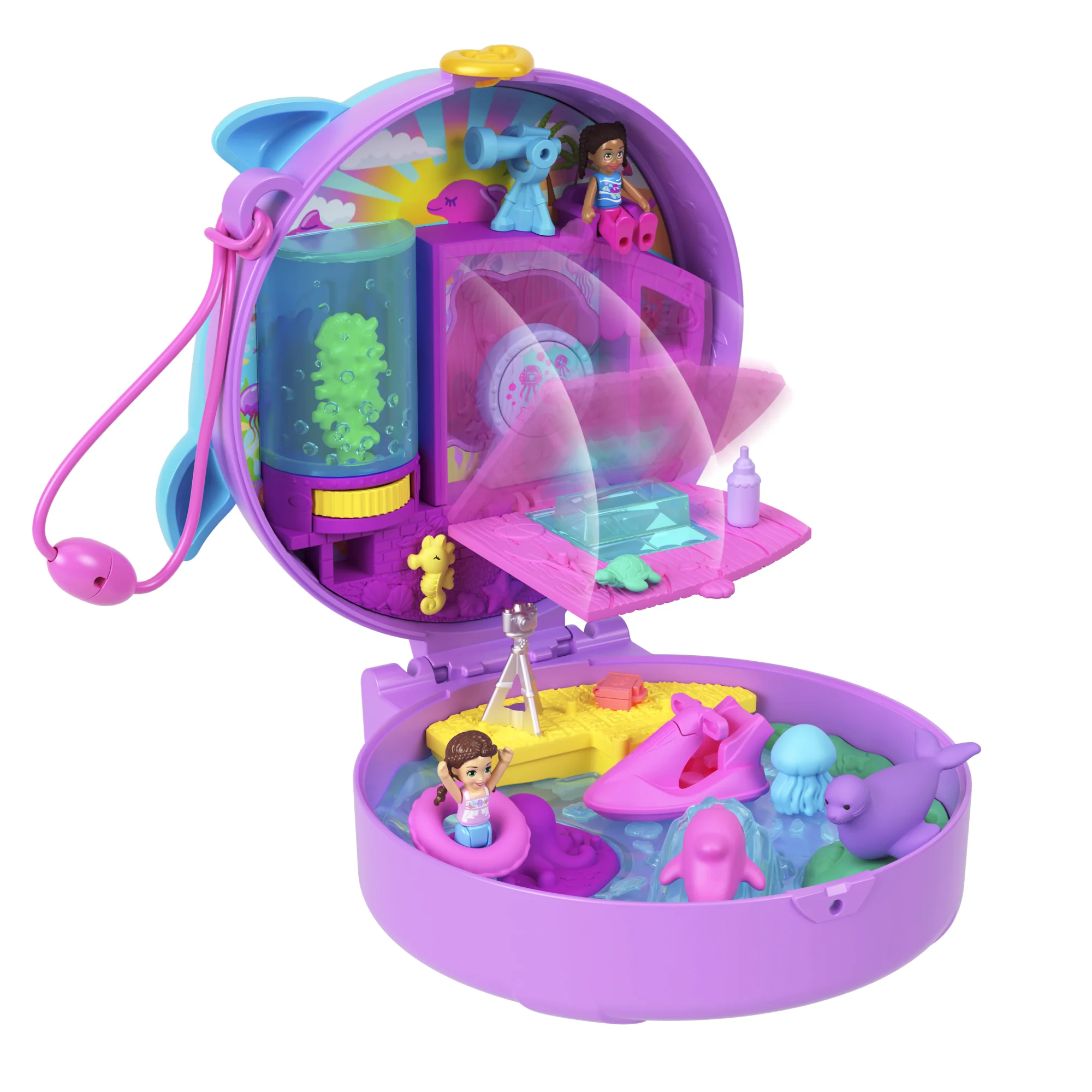 Polly Pocket Dolphin Rescue & Play Compact With 2 Micro Dolls And Sea Pets, Animal Toy With Ocean Accessories - Image 2