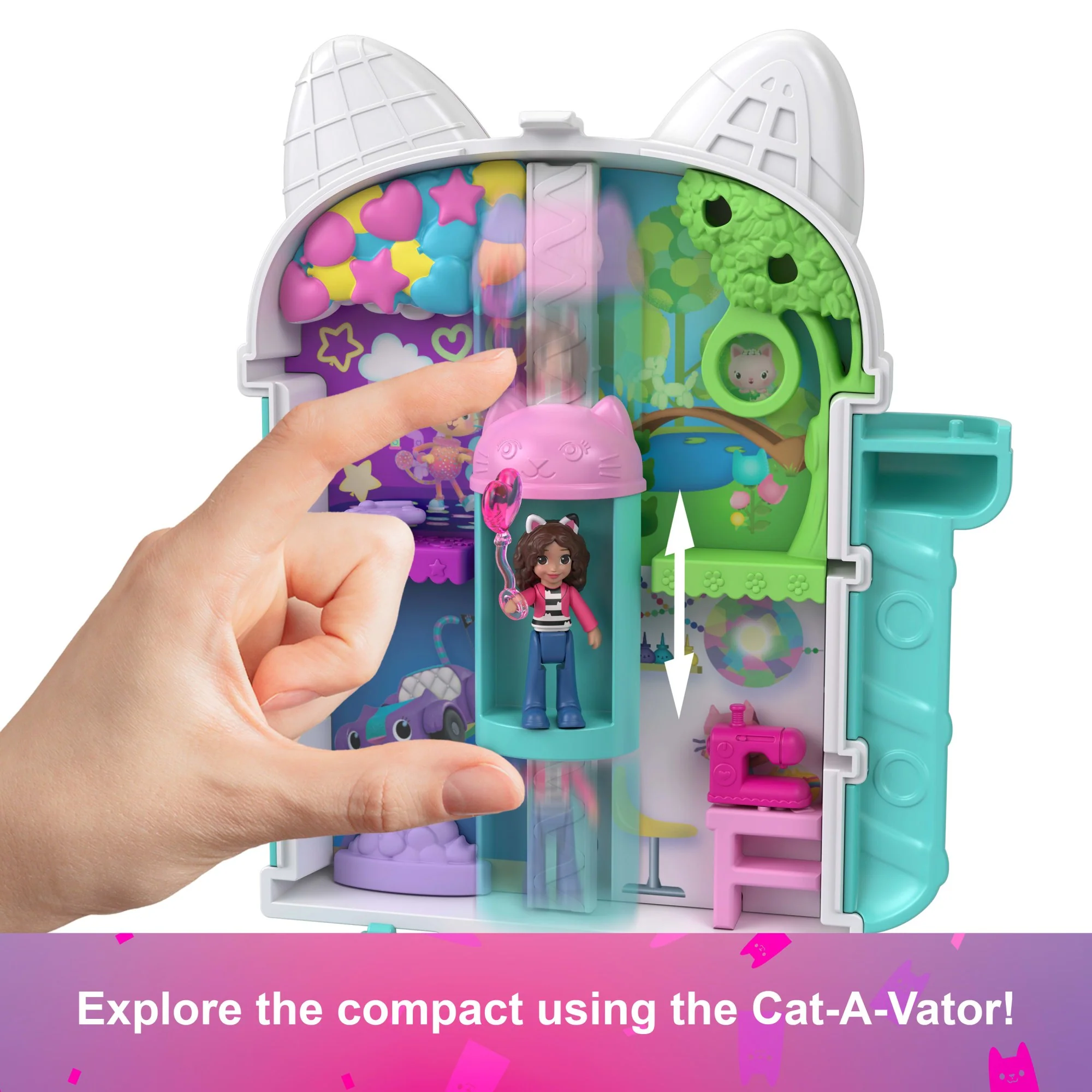 Polly Pocket Micro Dolls And Playset, Gabby's Dollhouse Compact With 9 Accessories & Pet Cat Friends - Image 4