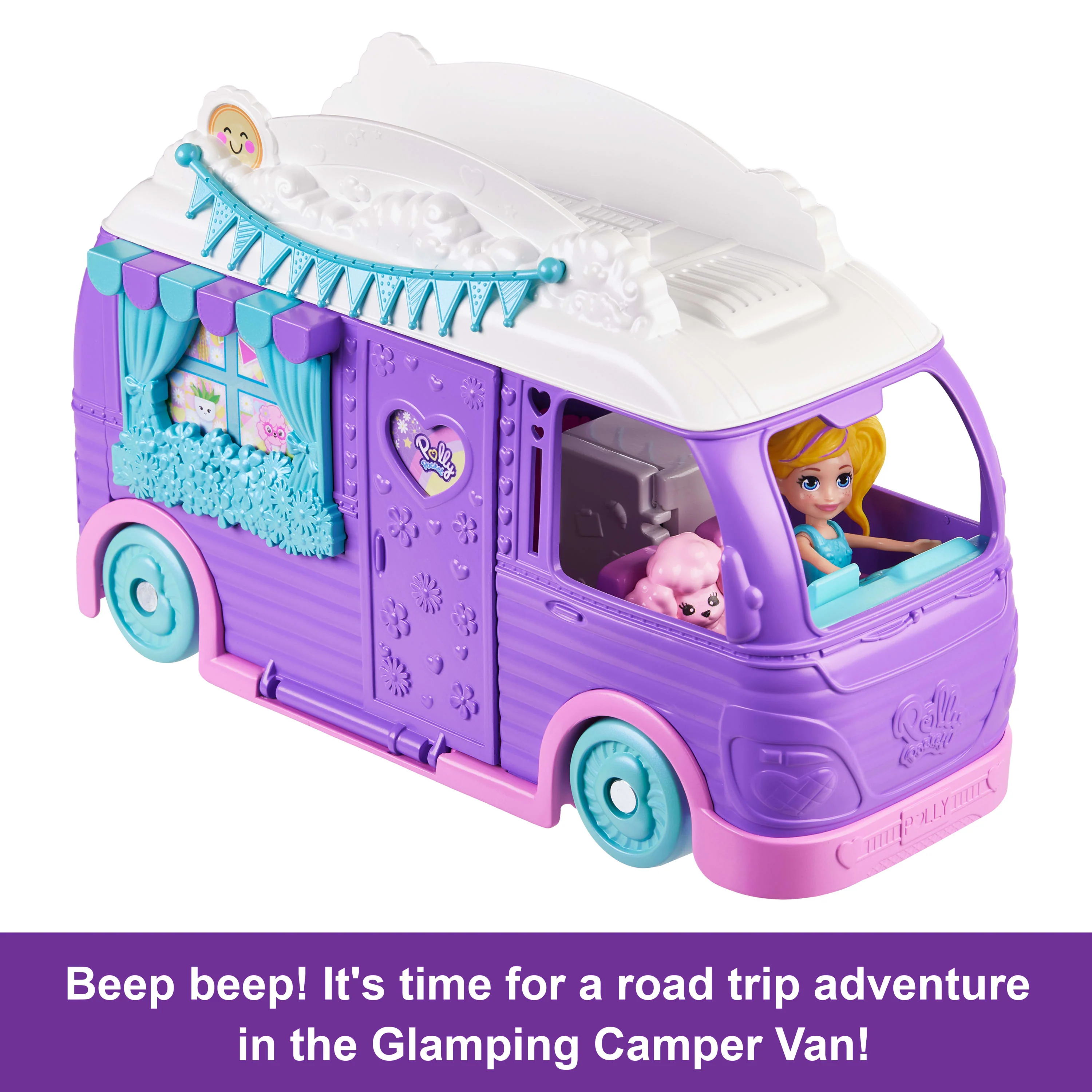 Polly Pocket Glamping Camper Van, Doll & Pet Playset, Camping & Food Accessories, Travel Toy - Image 3