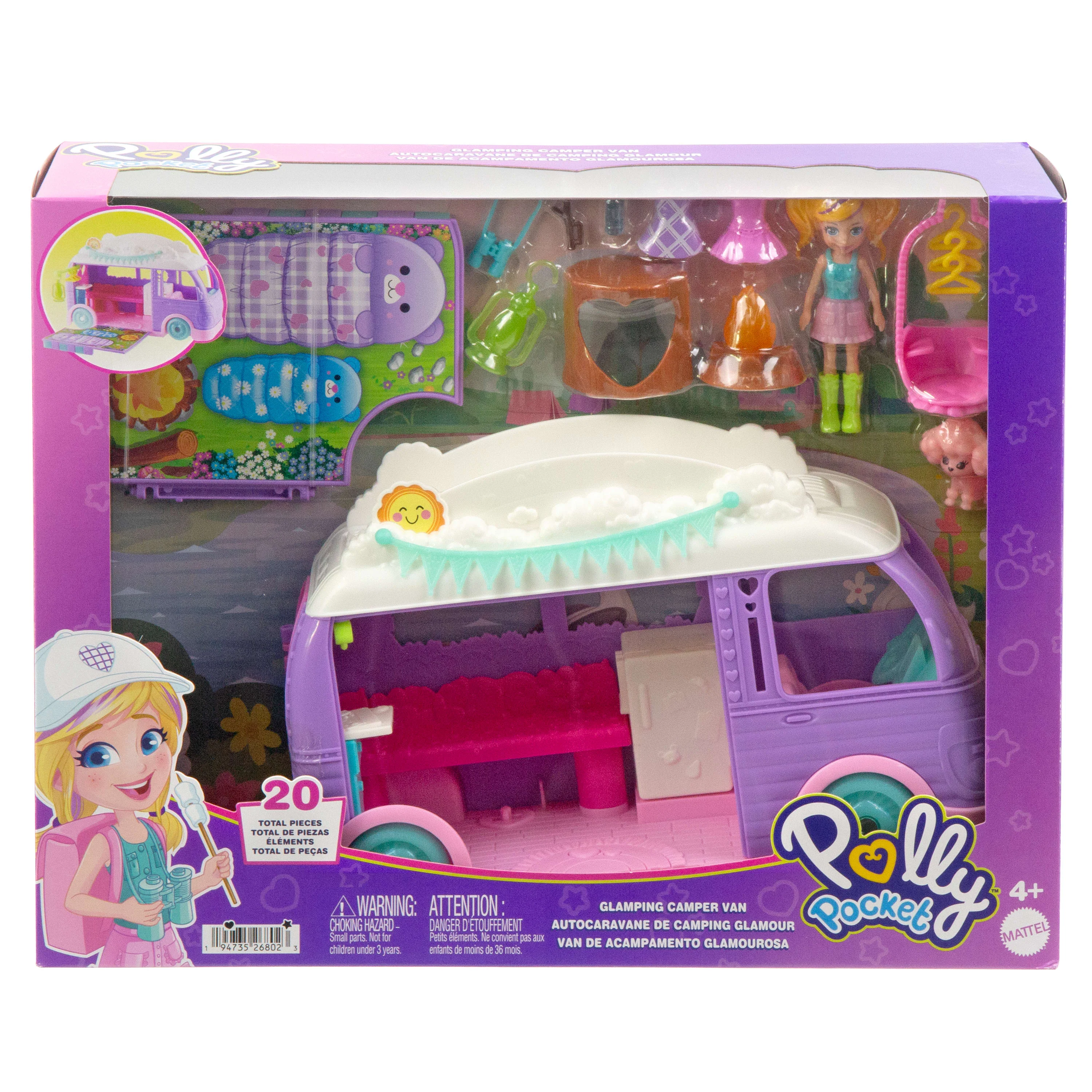 Polly Pocket Glamping Camper Van, Doll & Pet Playset, Camping & Food Accessories, Travel Toy - Image 6