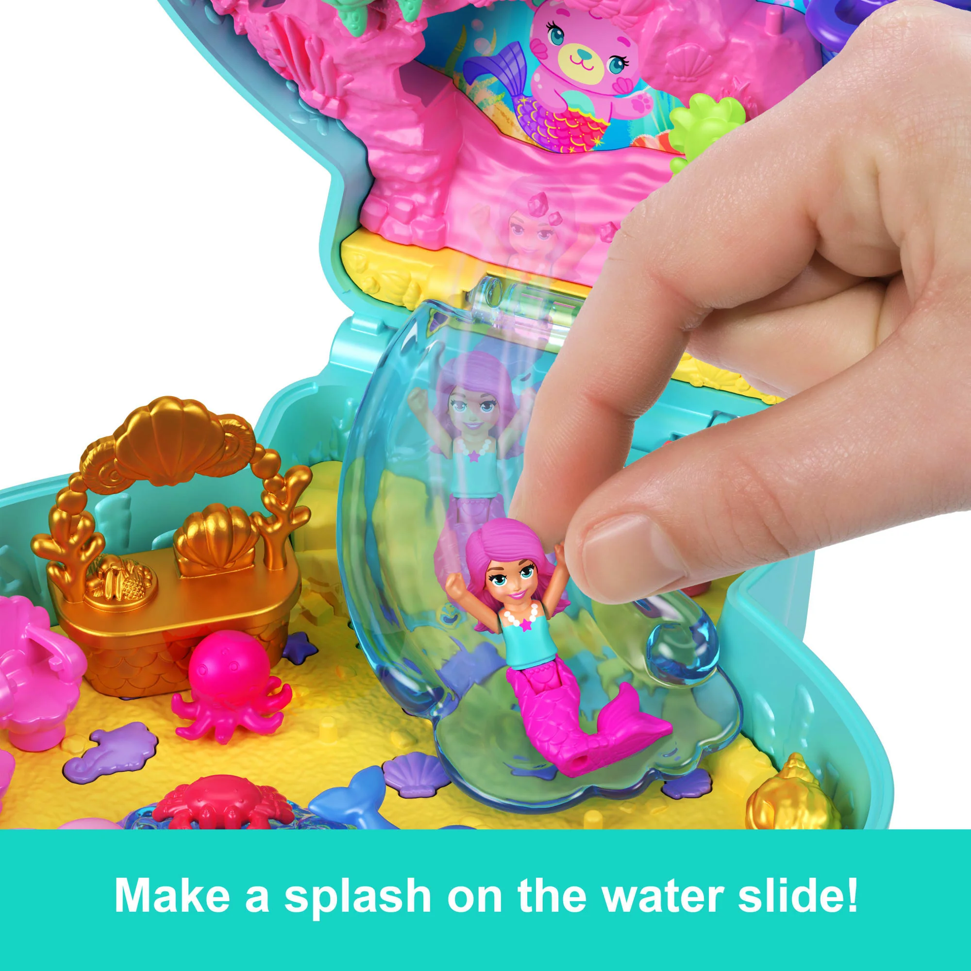 Polly Pocket Glitter Island Compact Playset With 1 Micro Mermaid Doll And Ocean Pets, Travel Toy With Themed Accessories - Image 5