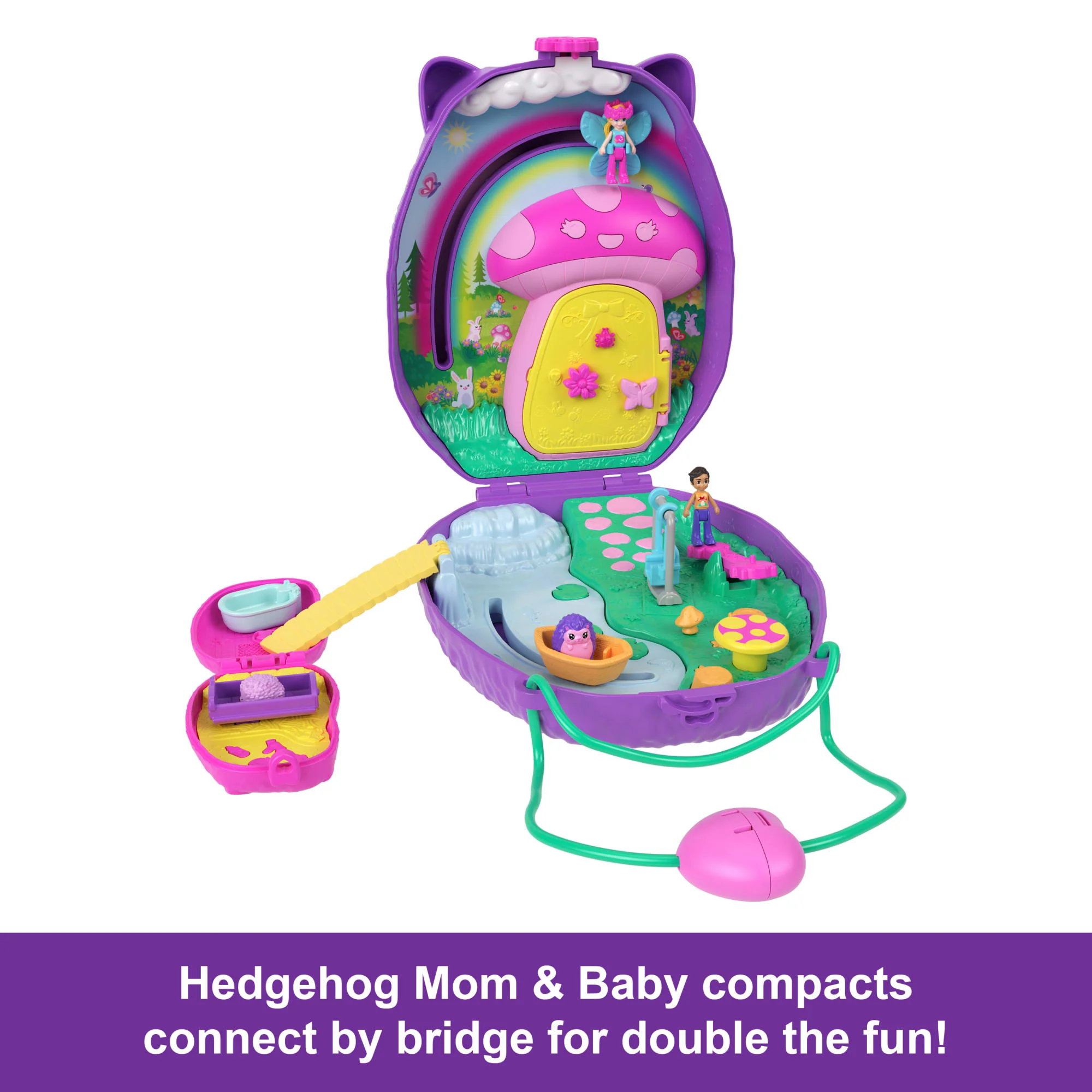 Polly Pocket Hedgehog Mom & Baby Purse Playset With 2 Dolls & 16 Accessories including Pets - Image 3