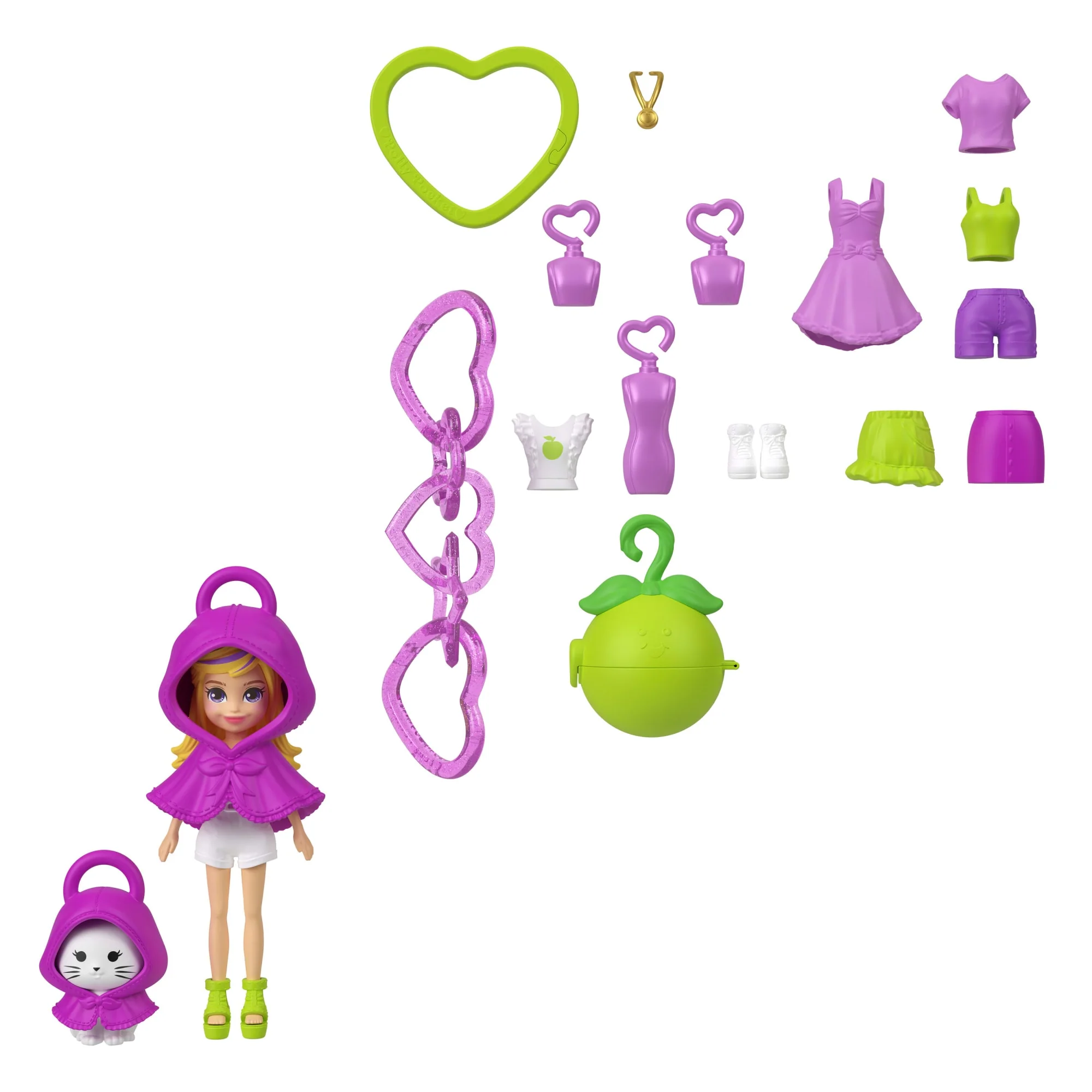 Polly Pocket Dolls & Pets, Keychain Style Kit, Fruit Fashions And Charm Accessories