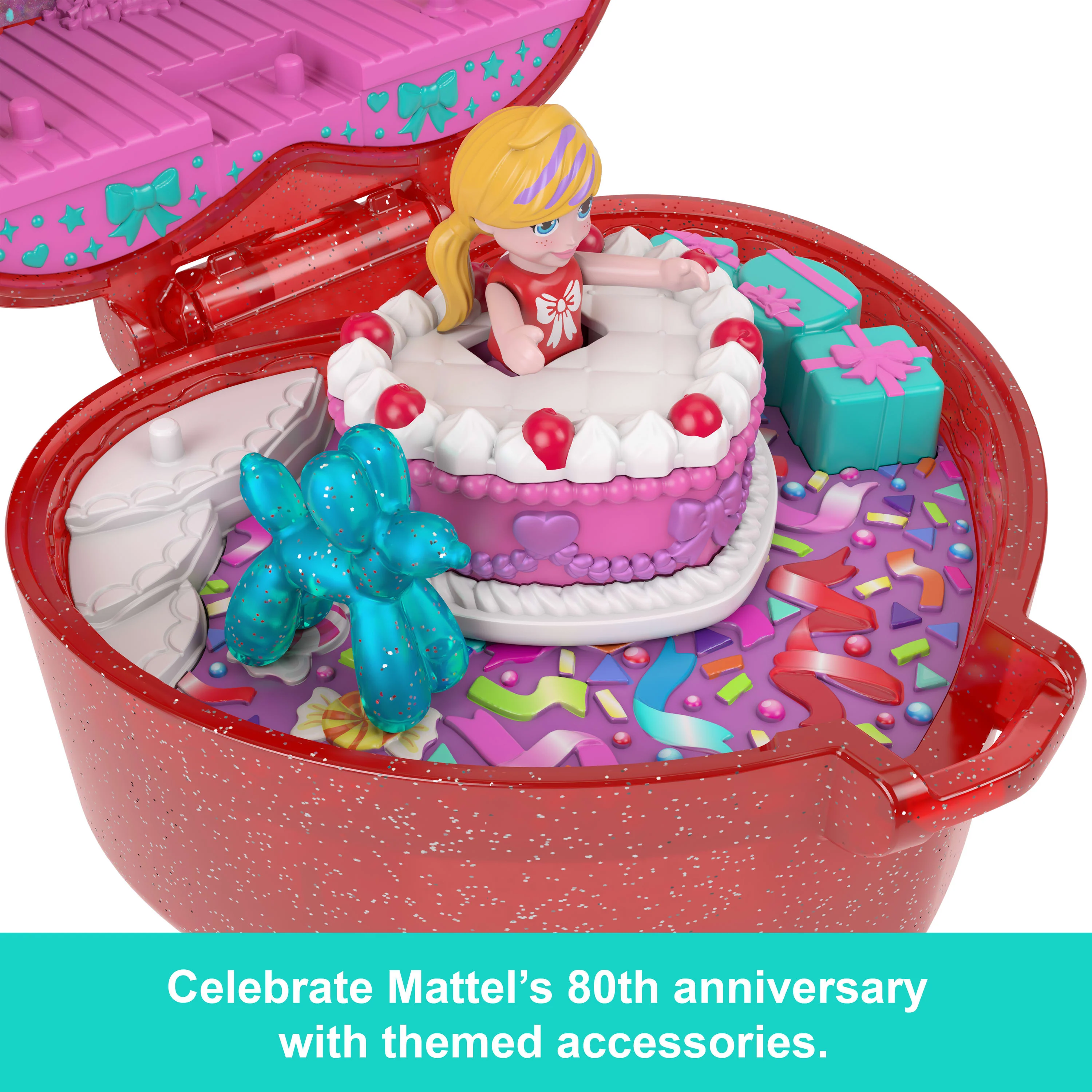 Polly Pocket Doll & Playset, Mattel 80th Anniversary Ring Box, Jewelry Box With Pet And Wearable Ring, Celebration Theme - Image 4