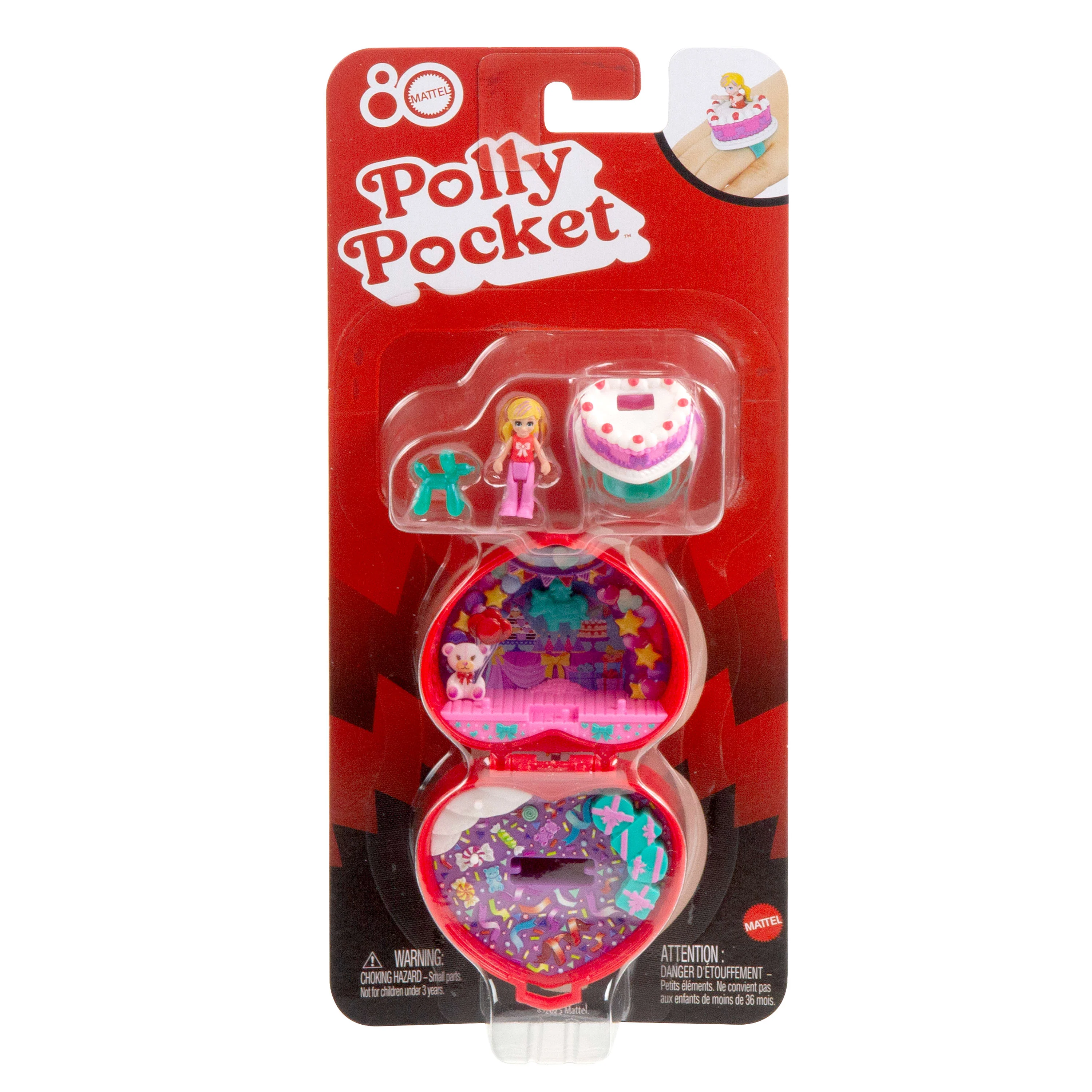Polly Pocket Doll & Playset, Mattel 80th Anniversary Ring Box, Jewelry Box With Pet And Wearable Ring, Celebration Theme - Image 6