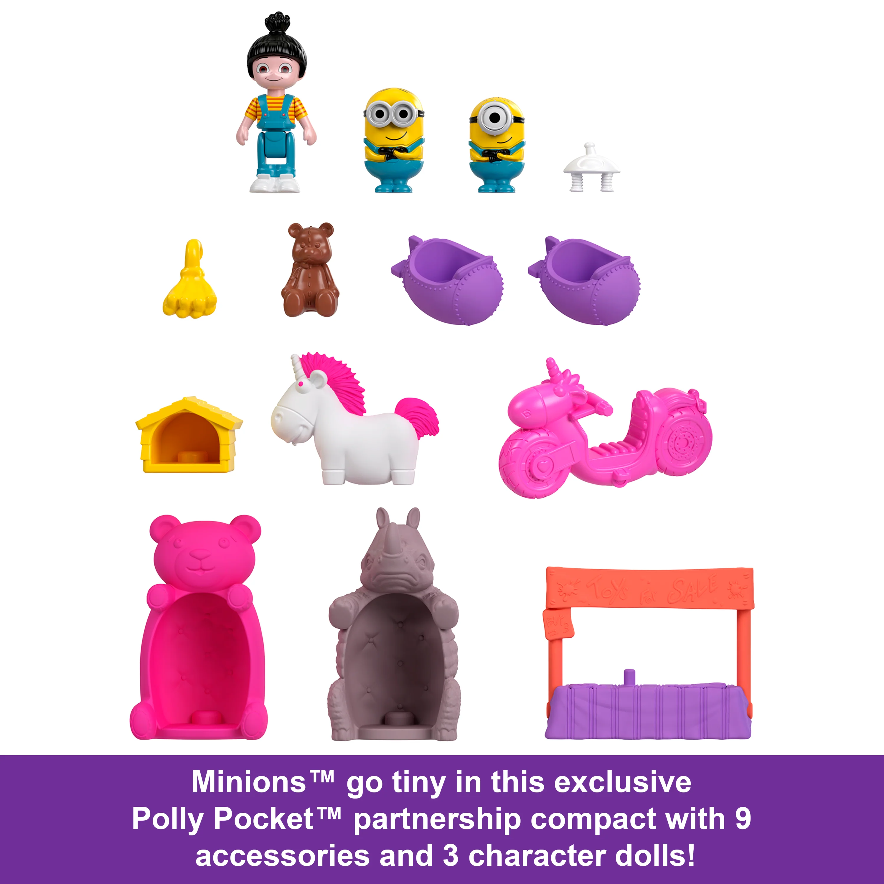 Polly Pocket Playset, Minions Compact With 9 Accessories, 1 Doll, 2 Minions And Unicorn Toy - Image 2
