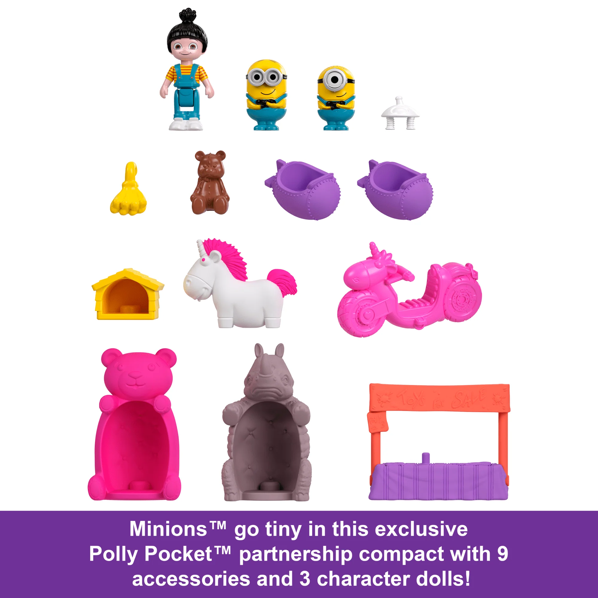 Polly Pocket Playset, Minions Compact With 9 Accessories, 1 Doll, 2 Minions And Unicorn Toy - Image 2