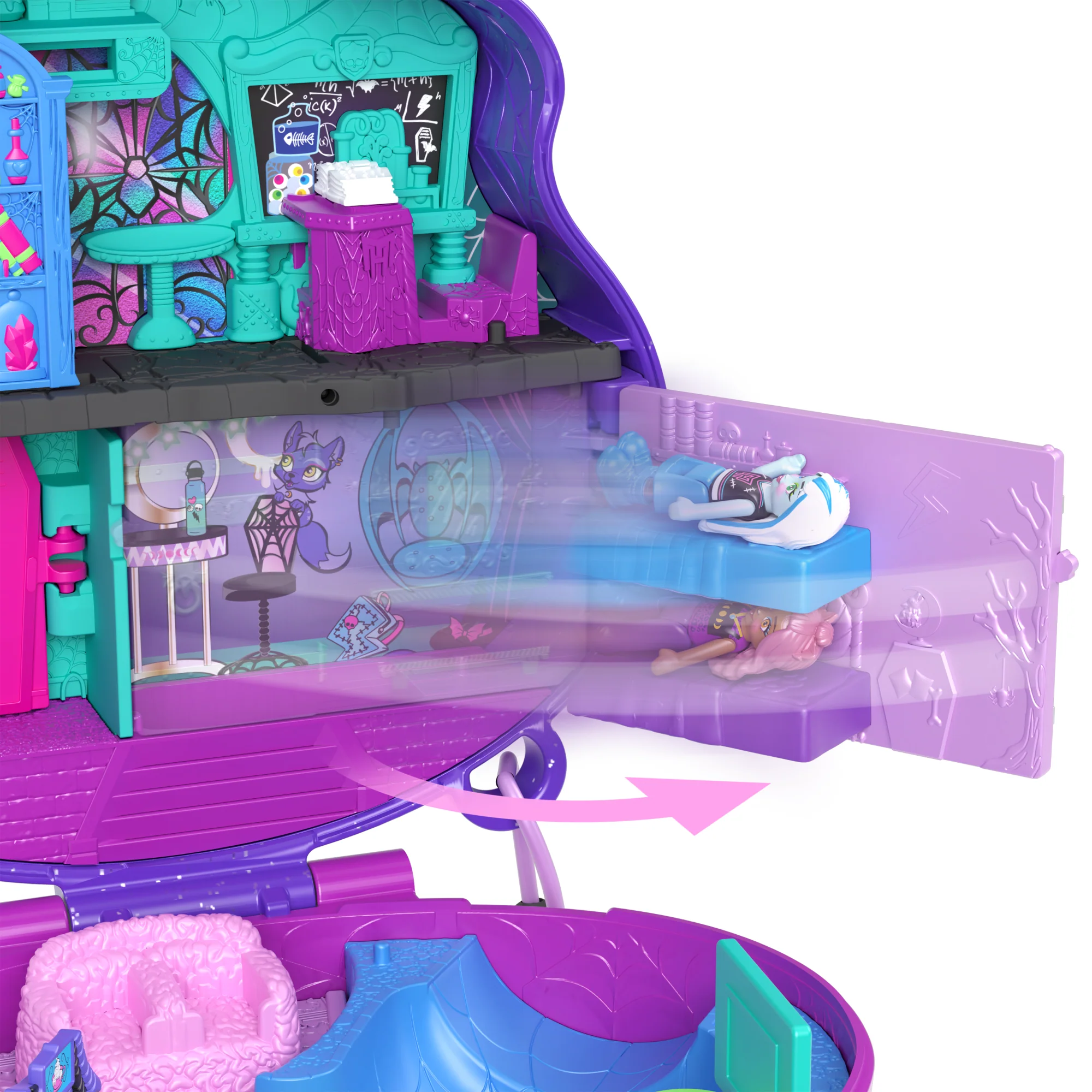 Polly Pocket Monster High Compact With 3 Micro Dolls & 10 Accessories, Opens To High School - Image 2