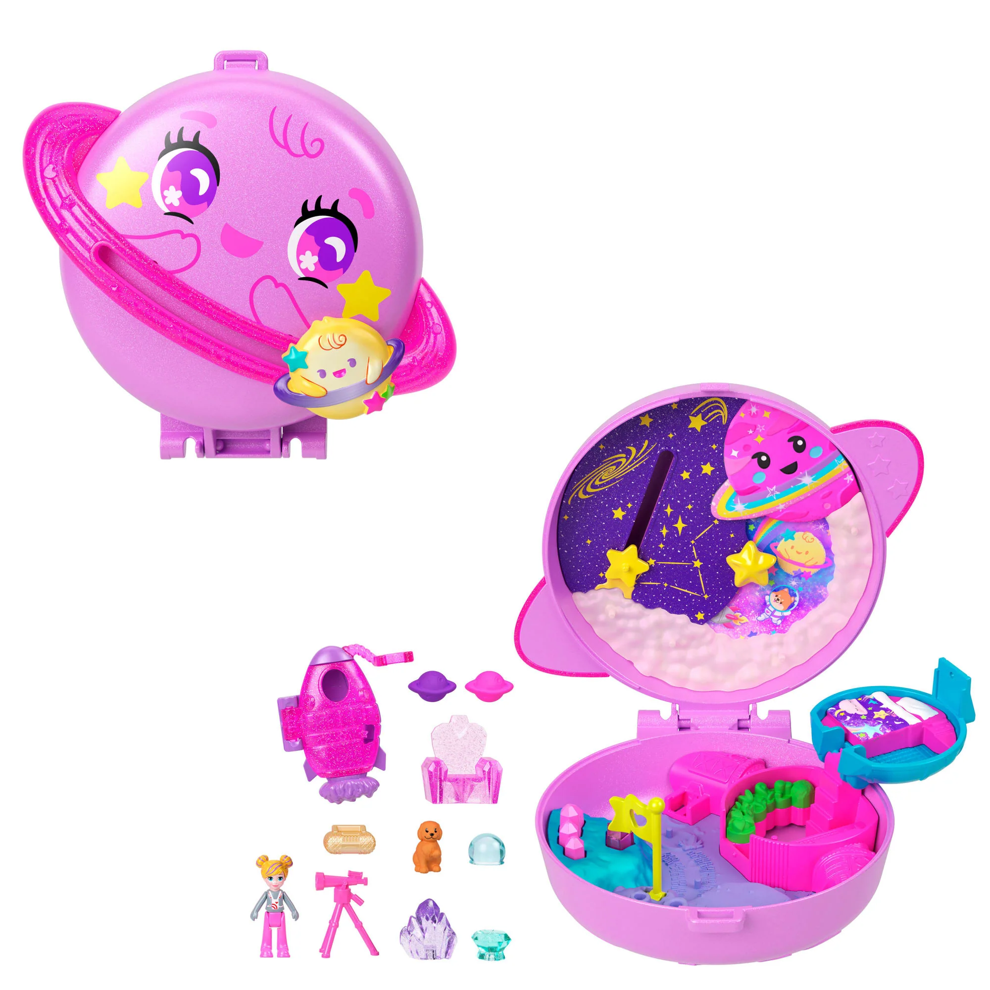 Polly Pocket Planet Polly Compact Playset With 1 Micro Doll And Pet Puppy, Travel Toy With Themed Accessories