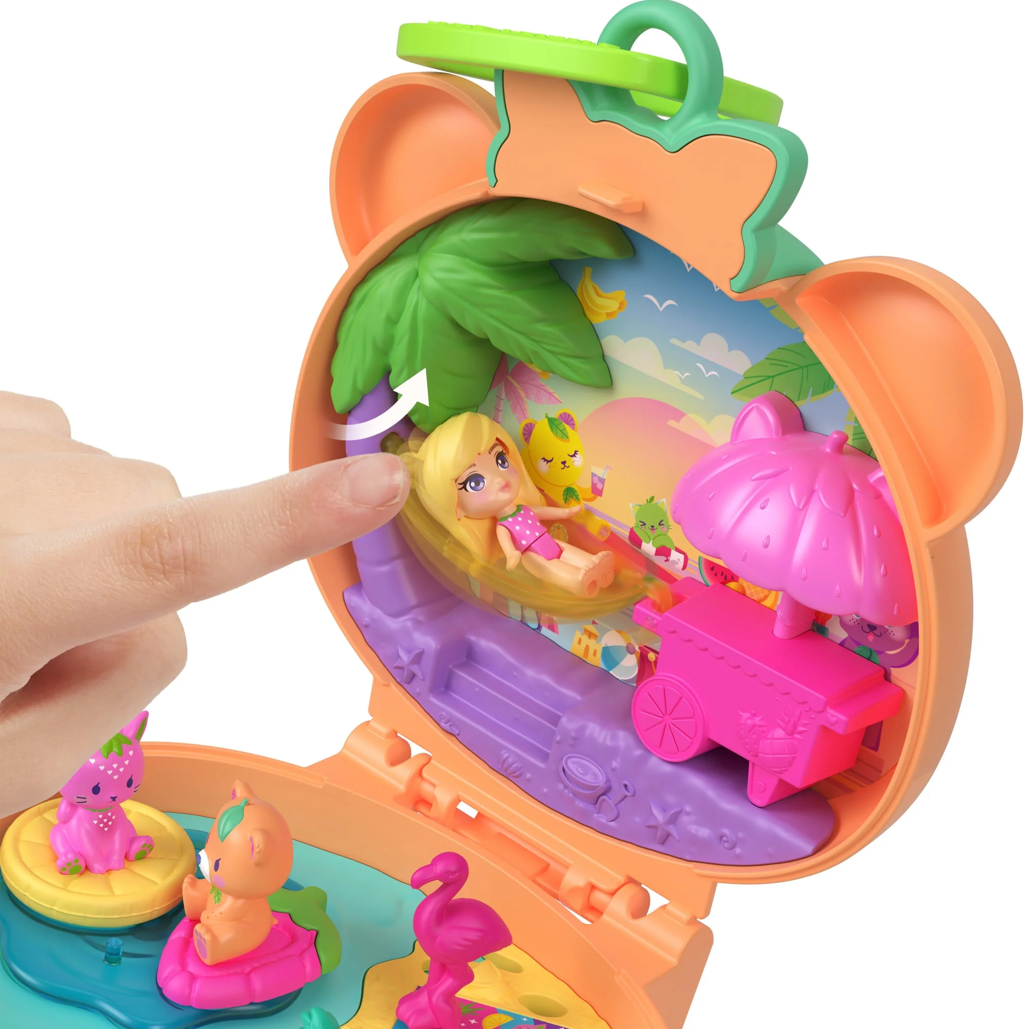 Polly Pocket Plushie Bear Compact, Doll & Keychain Playset With Pets, Fruit Themed Accessories - Image 4