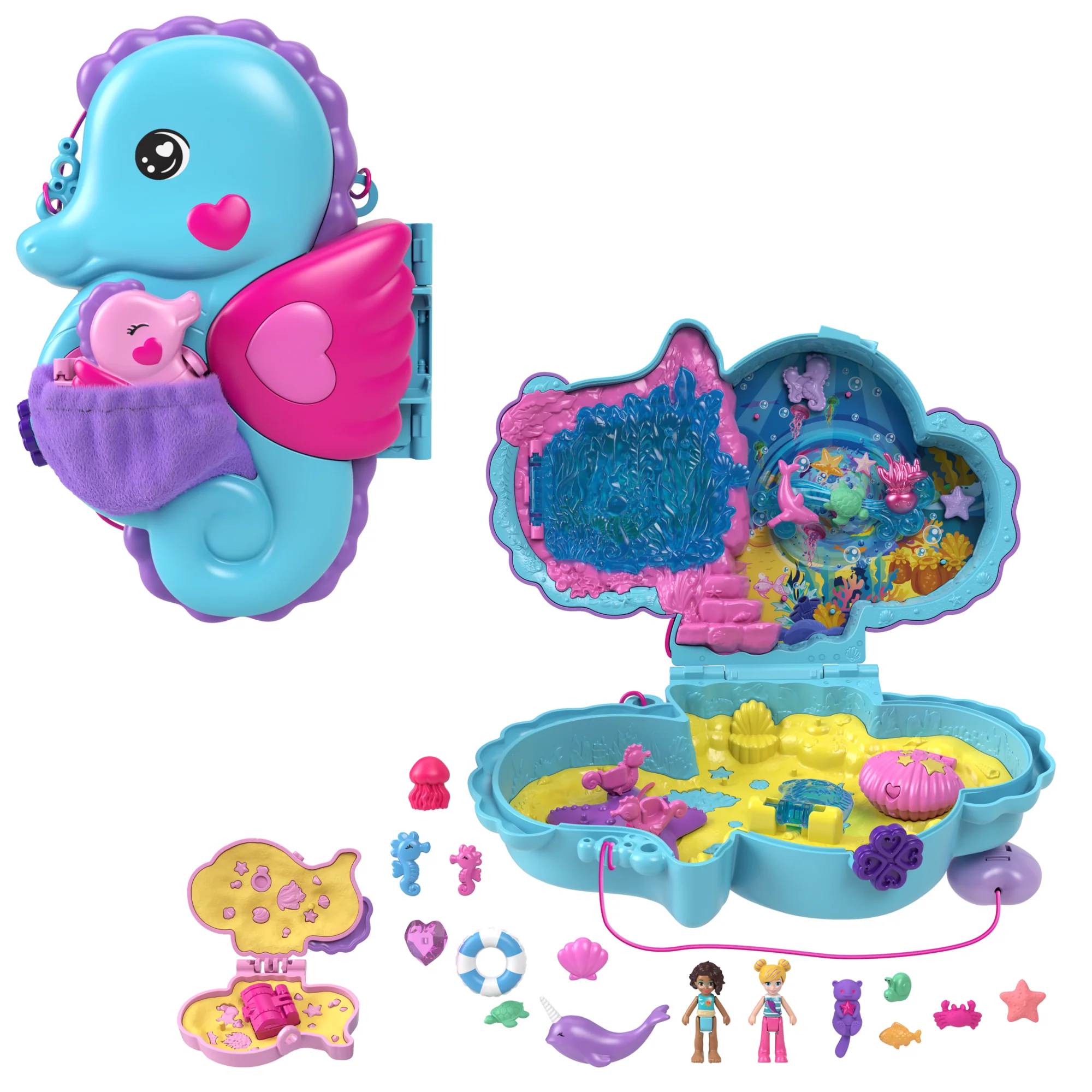 Polly Pocket Sac à Main Hippocampes Papa et Moi, 2Micro-Poupées