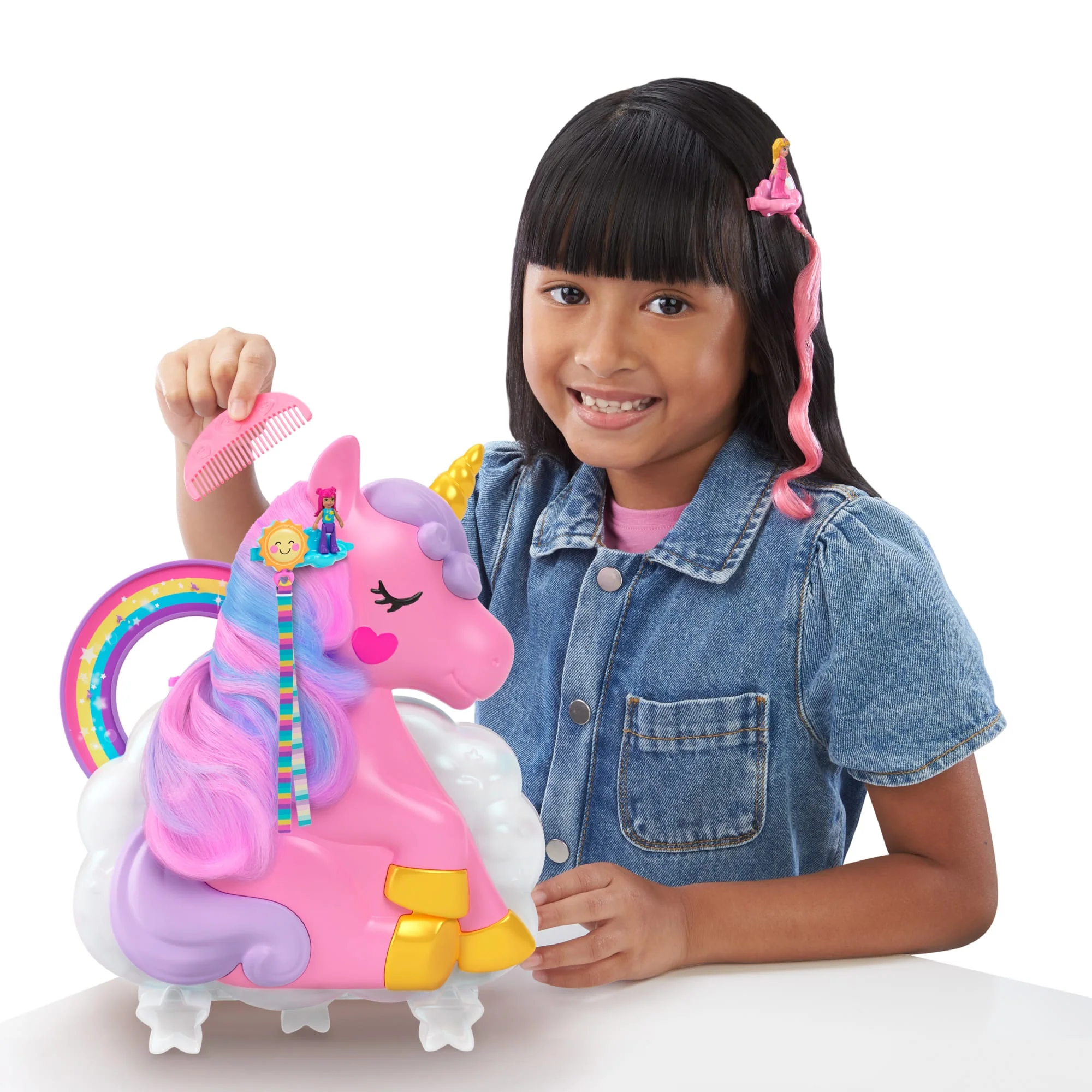 Polly Pocket Coffret Salon Licorne Arc-en-Ciel, 2 Poupées, 20+ Acc. - Image 2