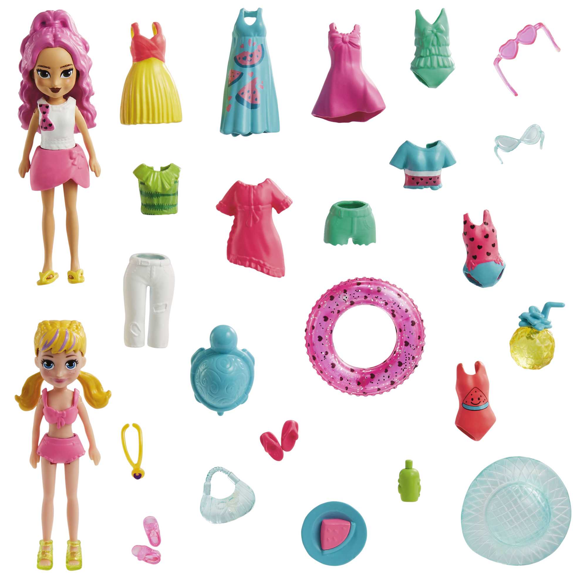 Polly Pocket Set de Juego Paquete de Modas Diversión de Playa Tropical Elemento Sorpresa