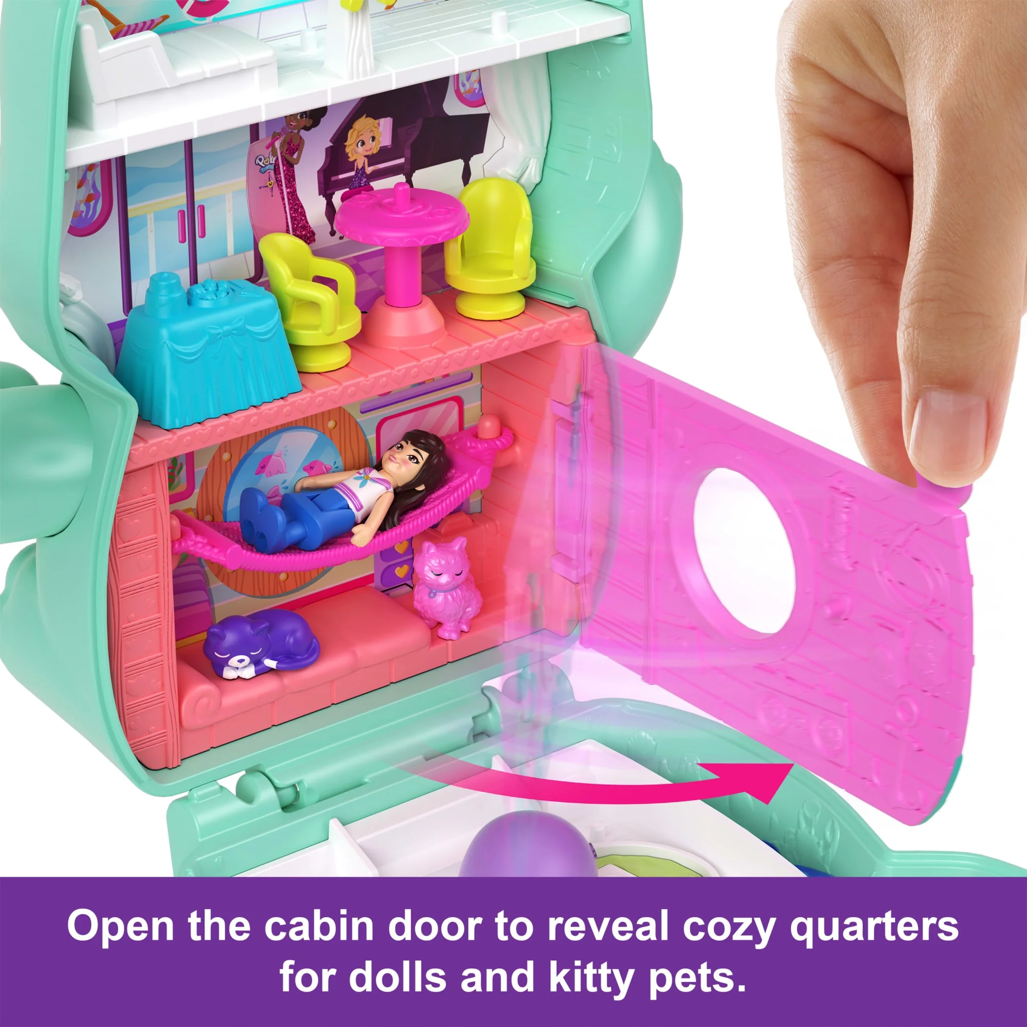 Polly Pocket Set Sail Kitty Compact Playset With 1 Micro Doll And Pet Cats, Travel Toy With Food & Styling Accessories - Image 4
