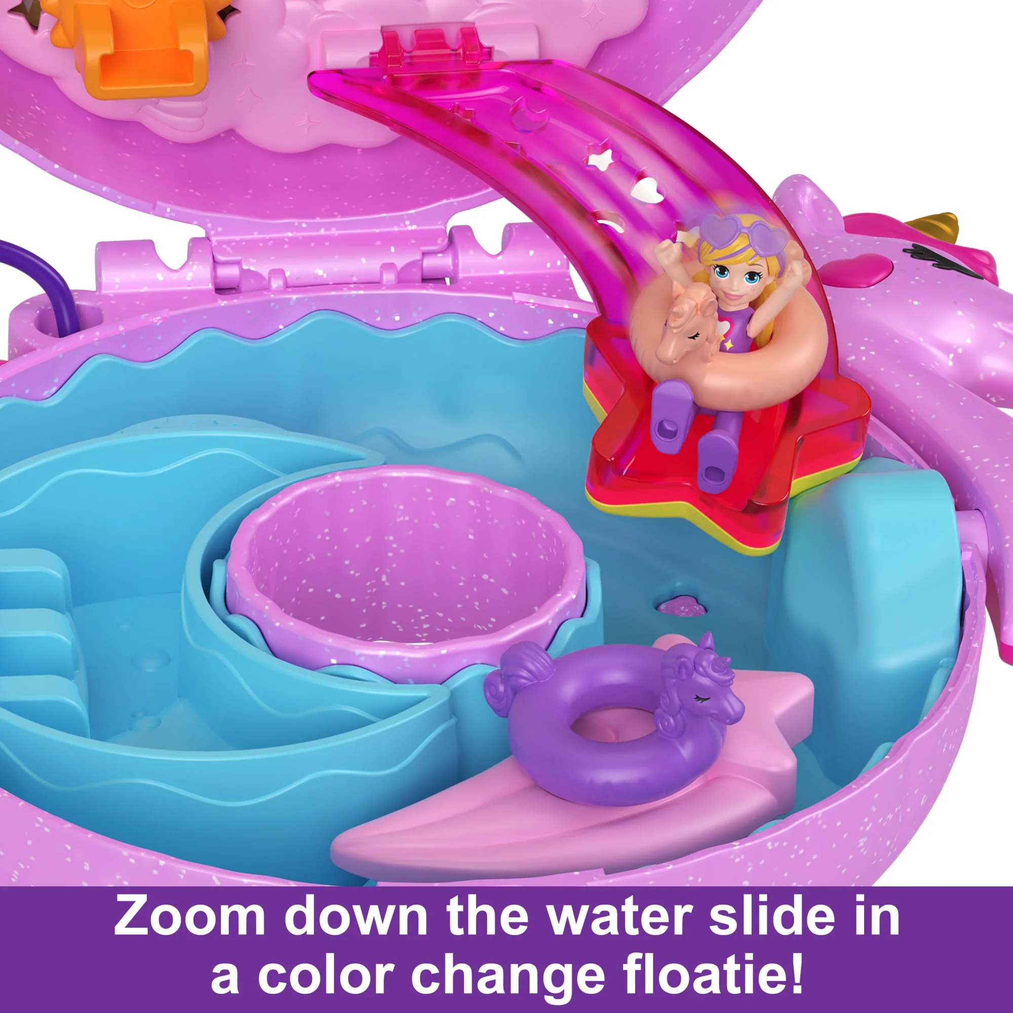 Polly Pocket Dolls And Playset, Unicorn Toys, Sparkle Cove Adventure Unicorn Floatie Compact - Image 5