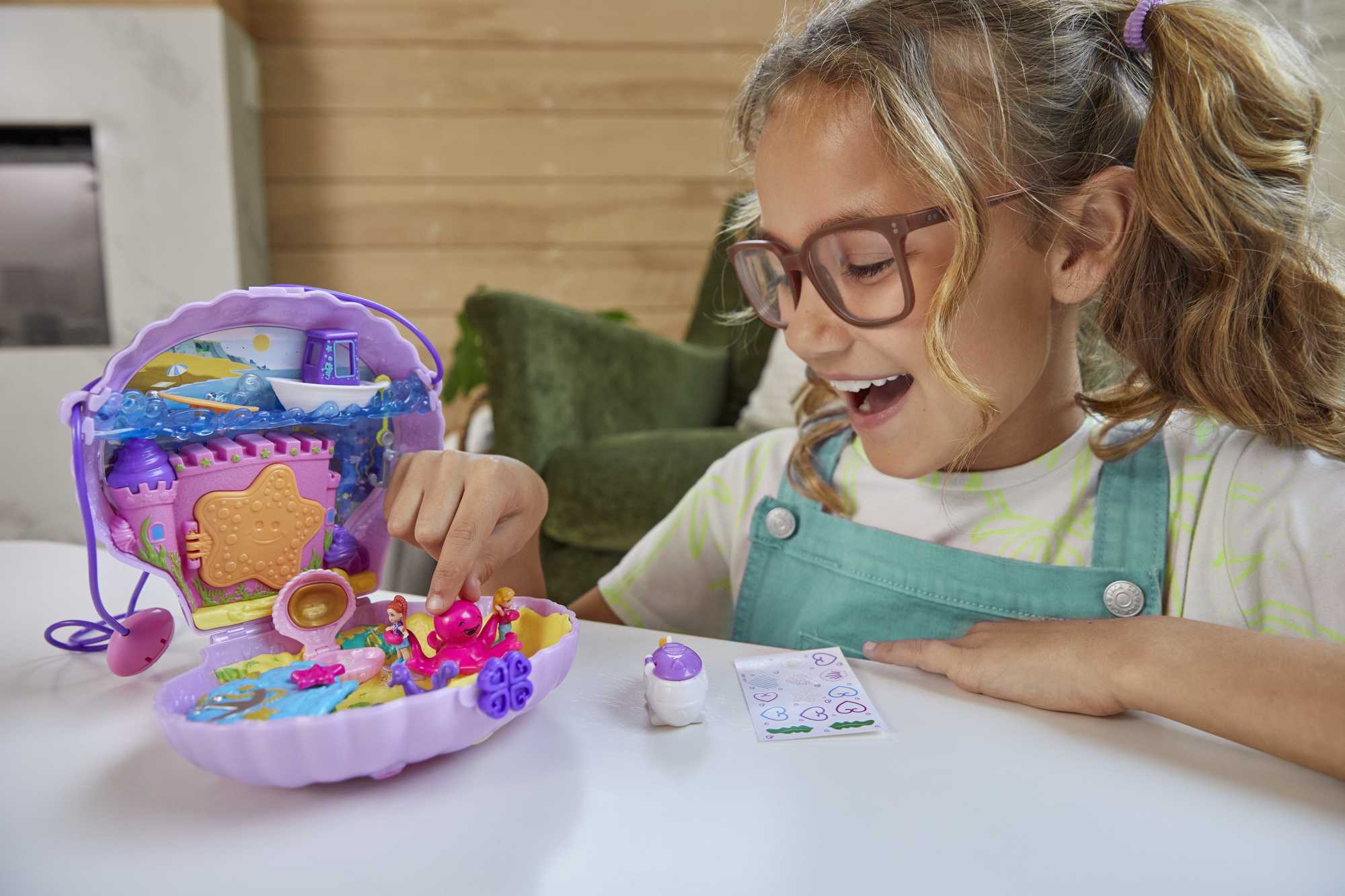 Polly Pocket Travel Toys, Purse Playset And 2 Dolls, Seashell Mermaid - Image 2
