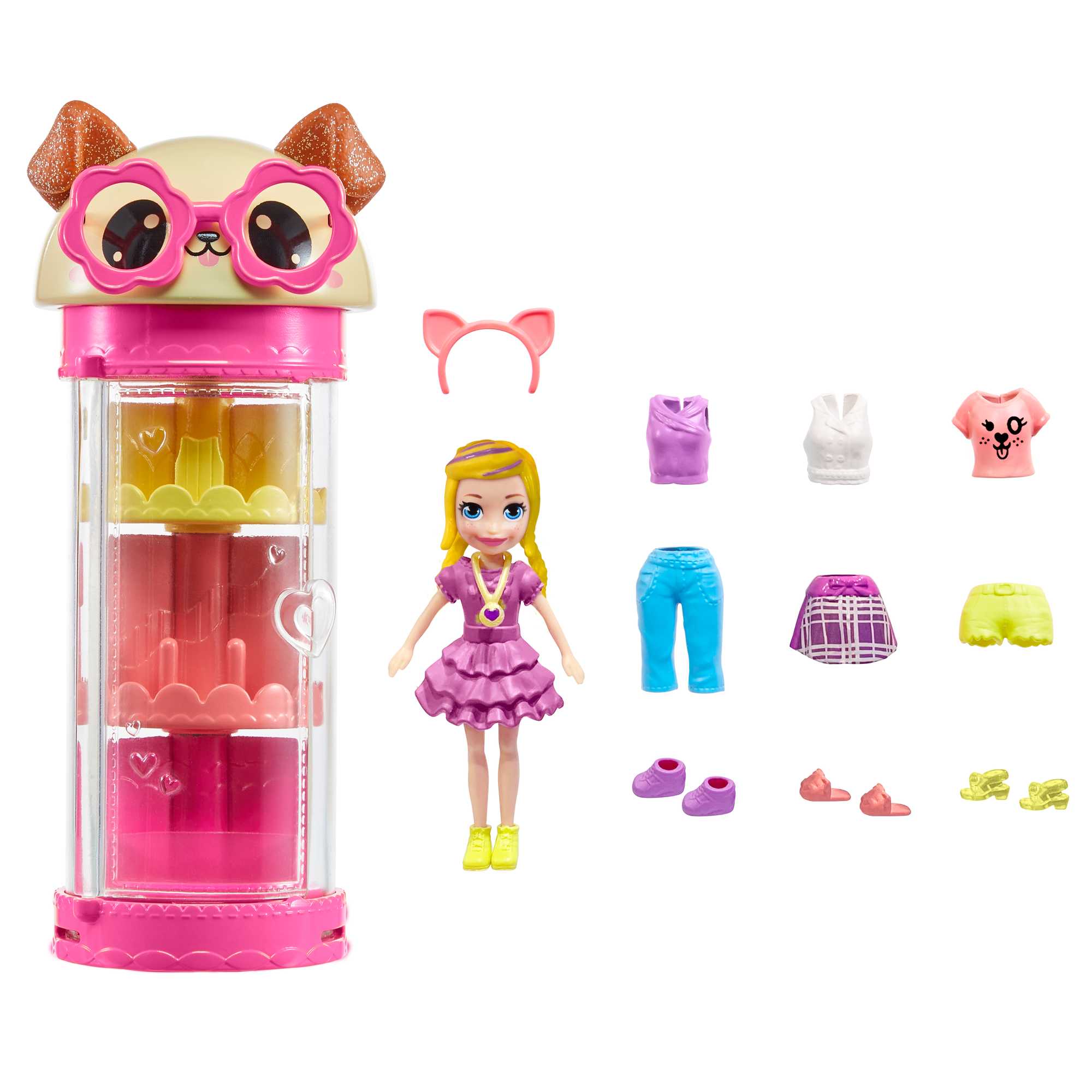 Polly Pocket Coffret Tube Mode de Rêve Tournant, Poupée Polly