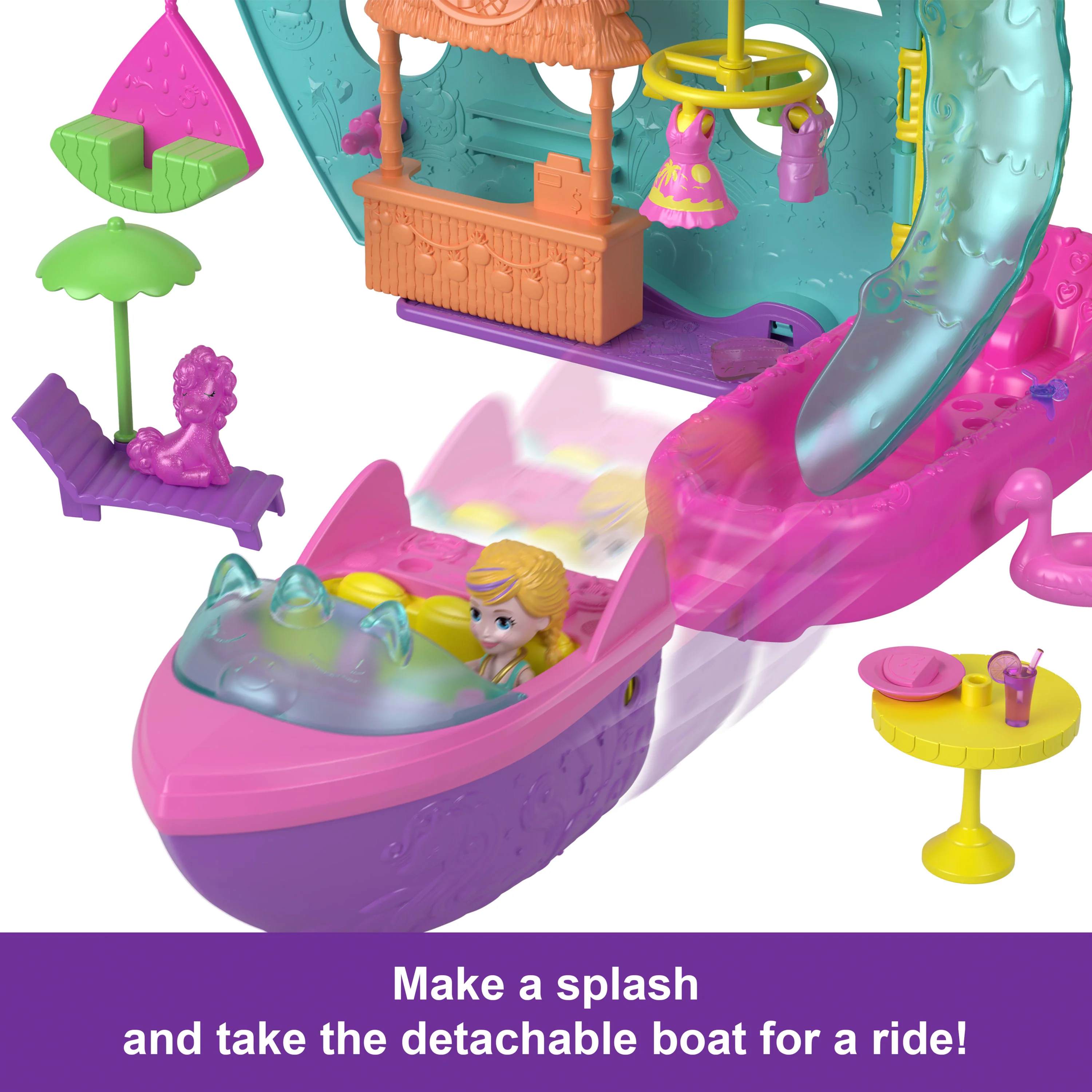 Polly Pocket Unicorn Dream Cruise Playset, Portable Boat With 1 Doll, Water Play And Color Change Accessories, 23 Total Pieces - Image 5