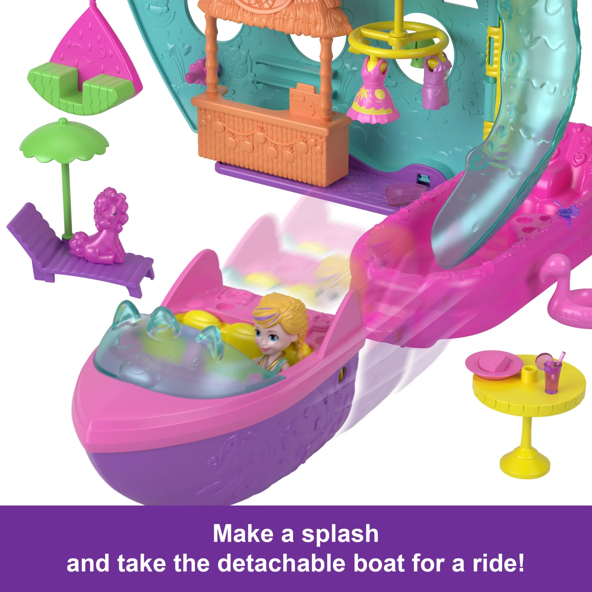 Polly Pocket Unicorn Dream Cruise Playset, Portable Boat With 1 Doll, Water Play And Color Change Accessories, 23 Total Pieces - Image 5