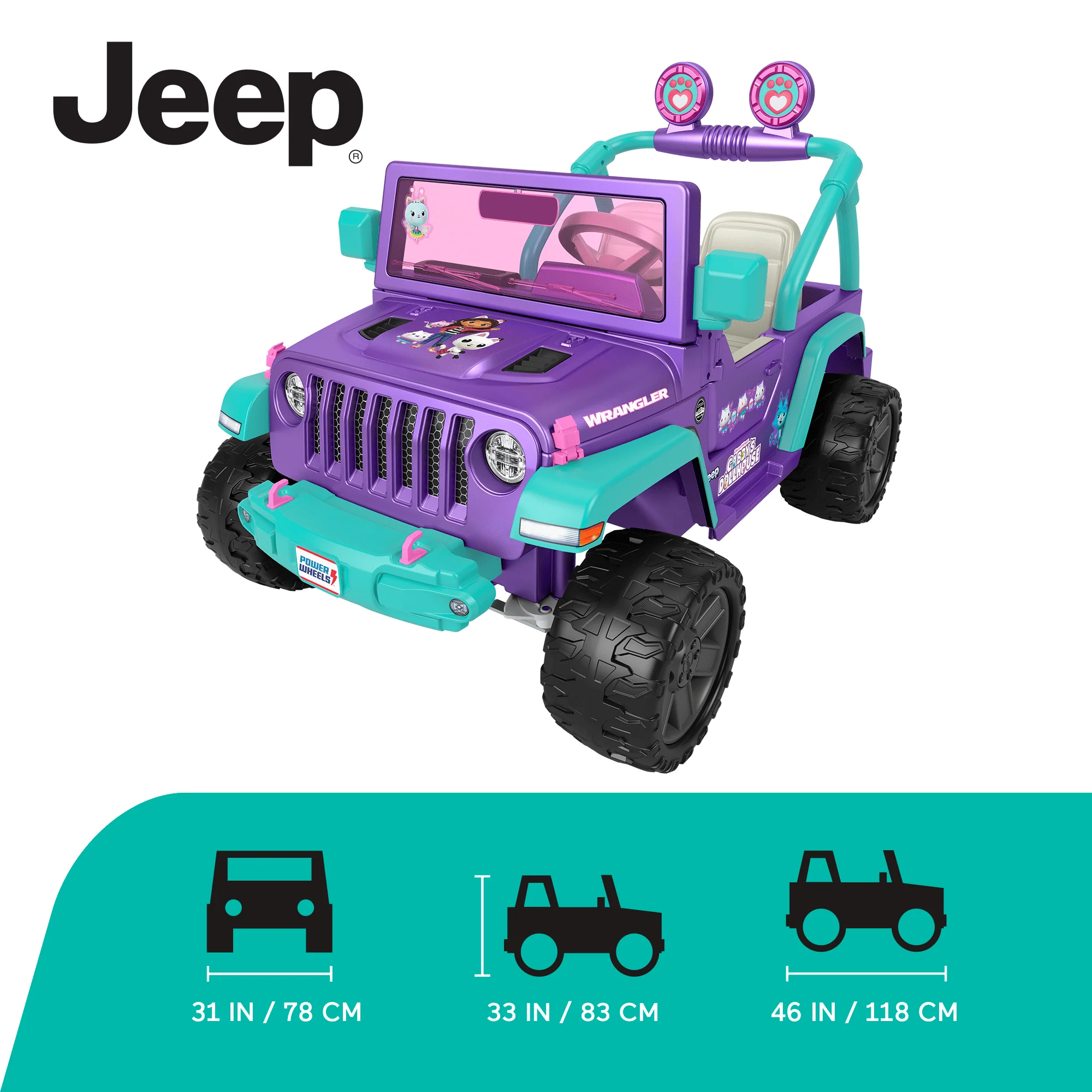 Power Wheels Gabby's Dollhouse Jeep Wrangler Battery-Powered Ride-On Toy Vehicle With Sounds - Image 6