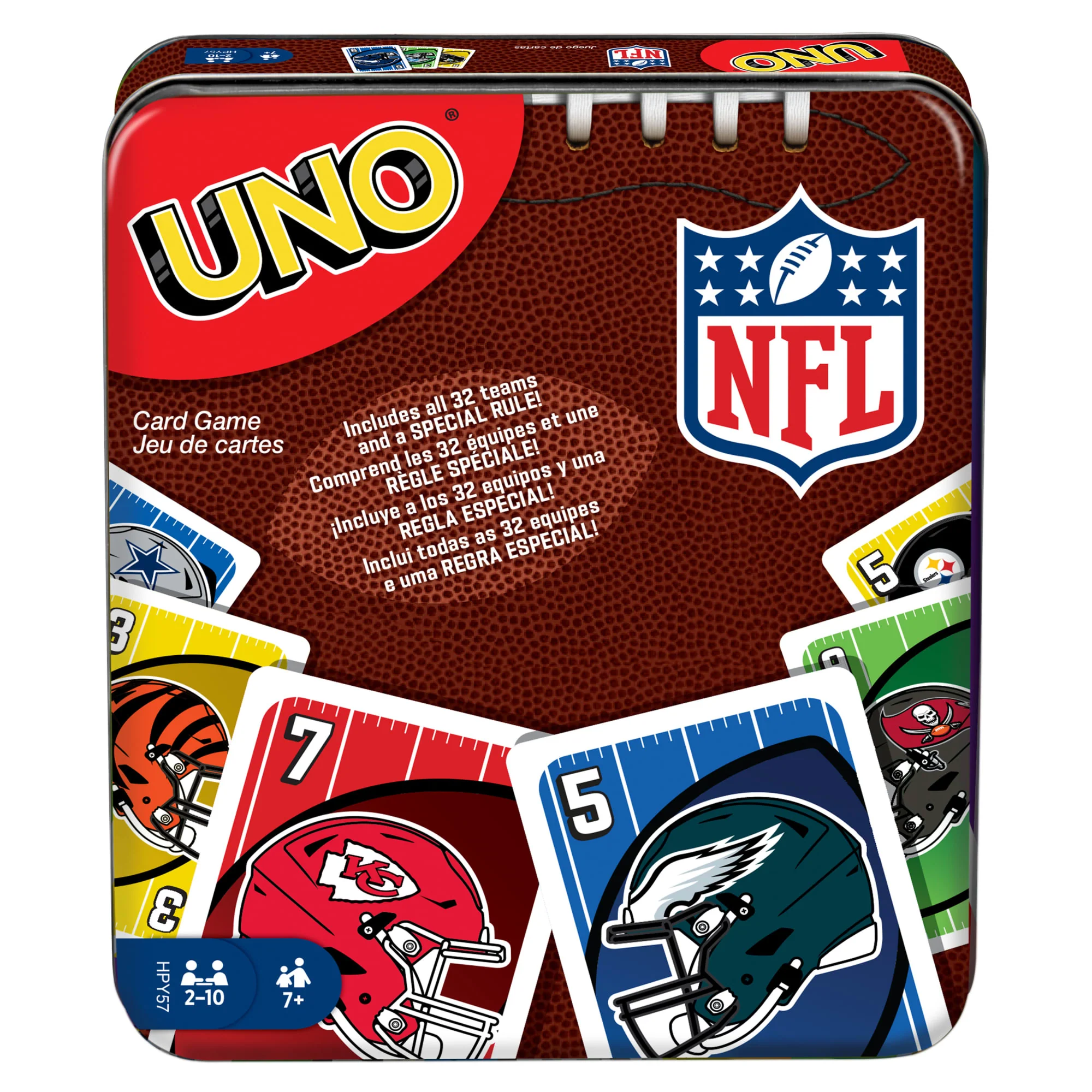 UNO NFL Card Game in Storage & Travel Tin For Kids, Adults & Family Night, Features All 32 NFL Teams
