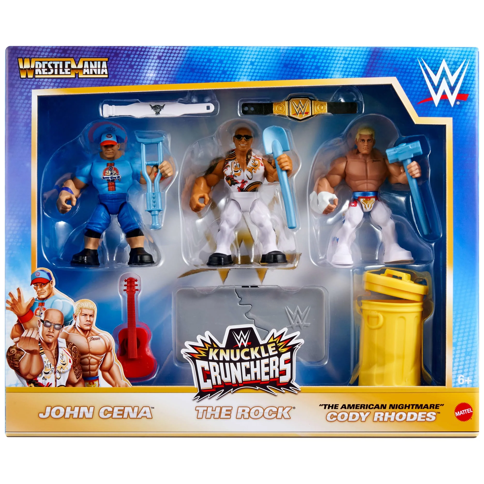WWE Knuckle Crunchers Action Figures 3-Pack With 8 Accessories, Bone-Crunching Movement - Image 2
