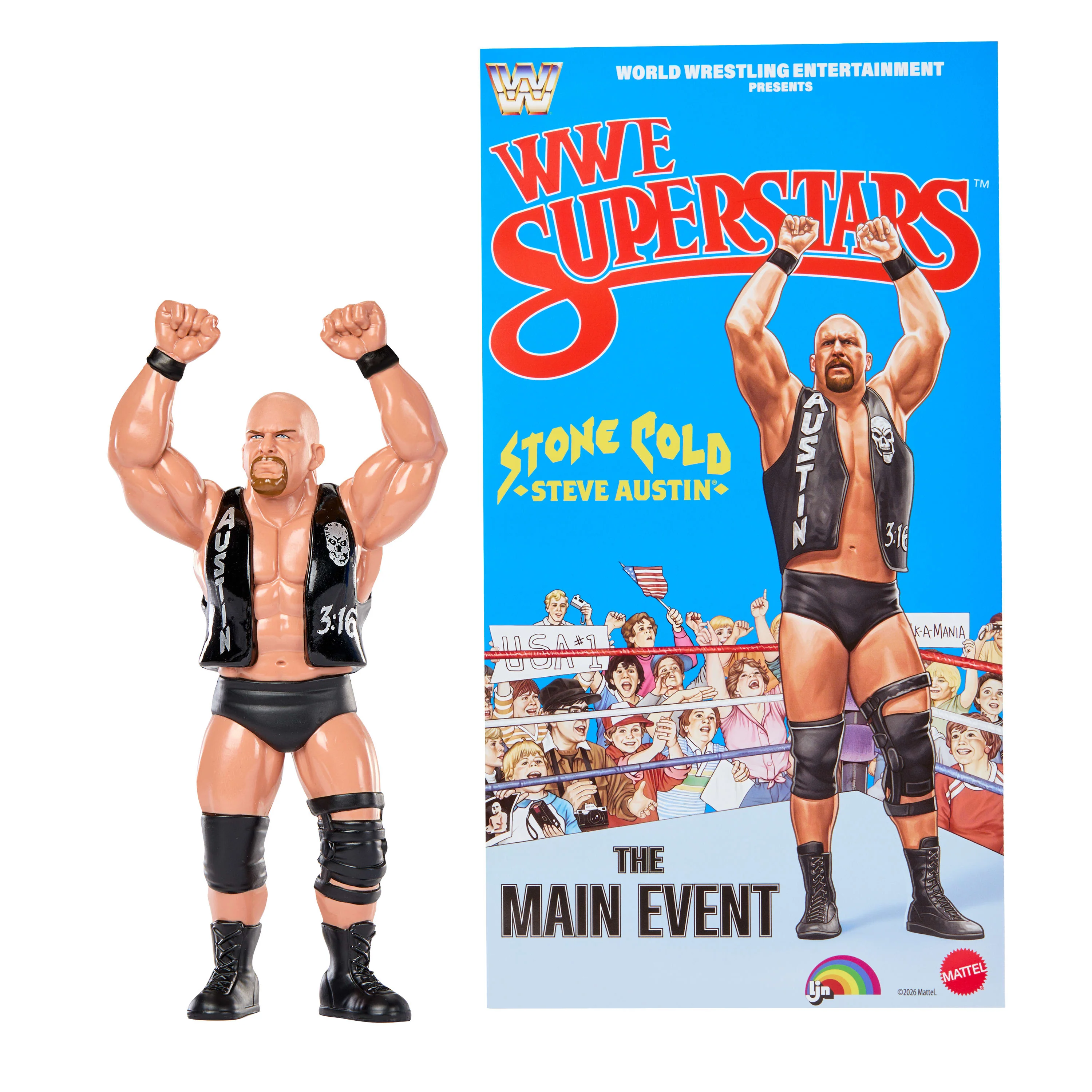 Ljn WWE Superstars “Stone Cold” Steve Austin Action Figure, 1980s Retro 8-Inch Collectible Toy